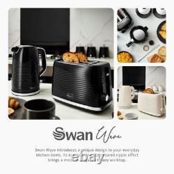 Swan Wave Black Kettle 2 Slice Toaster & 800W Microwave Matching Kitchen Set