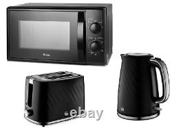 Swan Windsor Black Kettle 2 Slice Toaster & 700W 20L Microwave Matching Set