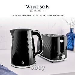 Swan Windsor Black Kettle 2 Slice Toaster & 800W 20L Digital Microwave Set