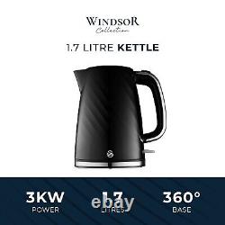 Swan Windsor Black Kettle 2 Slice Toaster & 800W 20L Digital Microwave Set