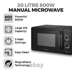 T24042BLK Manual Microwave with Sleek Mirror Door, 800W, 20L, Black &