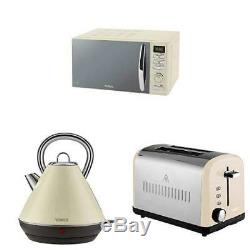 TOWER Cream Silver 2 Slice Toaster 1.8L Pyramid Kettle & Cream DIGITAL Microwave