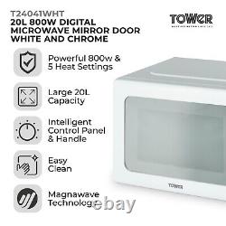 Tower 20L 800W Digital Microwave White Body with Mirror Finish Door T24041WHT