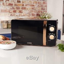 Tower 20L 800W Manual Solo Microwave In Black & Rose Gold T24020 -3Year Guarante