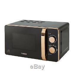 Tower 20L Manual Microwave, 1.7L Kettle & 4 Slice Toaster Set Black & Rose Gold