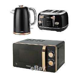 Tower 20L Manual Microwave, 1.7L Kettle & 4 Slice Toaster Set Black & Rose Gold