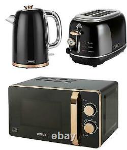 Tower 20L Microwave, 1.7L Jug Kettle 3KW & 2 Slice Toaster Rose Gold & Black Set