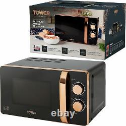 Tower 20L Microwave, 1.7L Jug Kettle 3KW & 2 Slice Toaster Rose Gold & Black Set