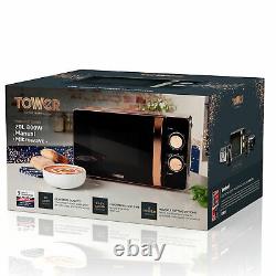 Tower 20L Microwave, 1.7L Jug Kettle 3KW & 2 Slice Toaster Rose Gold & Black Set