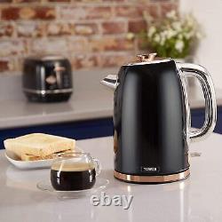 Tower 20L Microwave, 1.7L Jug Kettle 3KW & 2 Slice Toaster Rose Gold & Black Set