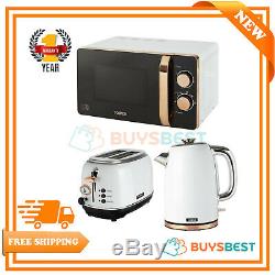 Tower 20L Solo Microwave, 1.7L Kettle & 2 Slice Toaster Set In White & Rose Gold