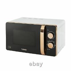 Tower 20L Solo Microwave 1.7L Kettle & 2 Slice Toaster Set In White & Rose Gold