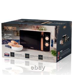 Tower 20L Solo Microwave 1.7L Kettle & 2 Slice Toaster Set In White & Rose Gold