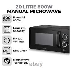 Tower 800W Analogue Dial Solo Black Microwave Oven Food Kitchen 20L Freestanding
