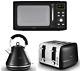 Tower Ash Black Pyramid Kettle, 4 Slice Toaster & T24041blk 800w 20l Microwave
