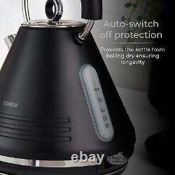 Tower Ash Black Pyramid Kettle, 4 Slice Toaster & T24041BLK 800W 20L Microwave