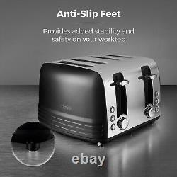 Tower Ash Black Pyramid Kettle, 4 Slice Toaster & T24041BLK 800W 20L Microwave