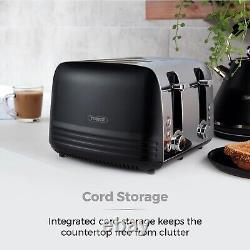 Tower Ash Black Pyramid Kettle, 4 Slice Toaster & T24041BLK 800W 20L Microwave