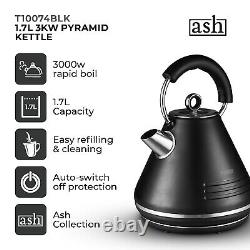 Tower Ash Black Pyramid Kettle, 4 Slice Toaster & T24041BLK 800W 20L Microwave