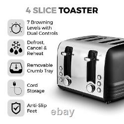 Tower Ash Black Pyramid Kettle, 4 Slice Toaster & T24041BLK 800W 20L Microwave