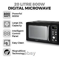 Tower Ash Black Pyramid Kettle, 4 Slice Toaster & T24041BLK 800W 20L Microwave