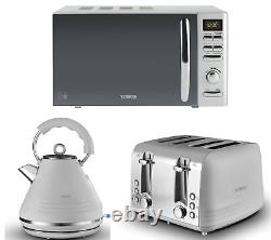 Tower Ash Grey Pyramid Kettle 4 Slice Toaster & Tower T24019S Silver Microwave