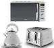 Tower Ash Grey Pyramid Kettle 4 Slice Toaster & Tower T24019s Silver Microwave