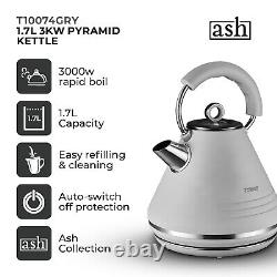 Tower Ash Grey Pyramid Kettle 4 Slice Toaster & Tower T24019S Silver Microwave