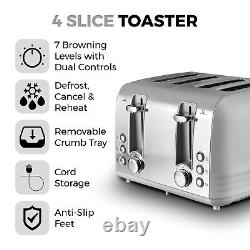 Tower Ash Grey Pyramid Kettle 4 Slice Toaster & Tower T24019S Silver Microwave