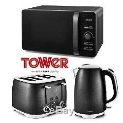 Tower Black Glitz Sparkle Microwave Jug Kettle 1.7 Litre 3kW 4 Slice Toaster