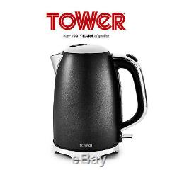 Tower Black Glitz Sparkle Microwave Jug Kettle 1.7 Litre 3kW 4 Slice Toaster