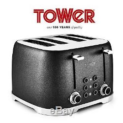 Tower Black Glitz Sparkle Microwave Jug Kettle 1.7 Litre 3kW 4 Slice Toaster
