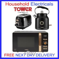 Tower Bottega Black Rose Gold Digital Microwave 3Kw 1.7L Kettle 2 Slice Toaster