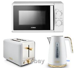 Tower Cavaletto White Jug Kettle 2 Slice Toaster & T24034WHT 700W 20L Microwave