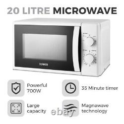 Tower Cavaletto White Jug Kettle 2 Slice Toaster & T24034WHT 700W 20L Microwave