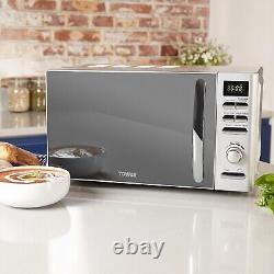 Tower Digital Microwave Silver 800W 20 Litre Infinity Solo Mirrored Door Kitchen