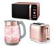 Tower Glitz Blush Pink Glass Kettle, 2 Slice Toaster &800w Digital Microwave Set