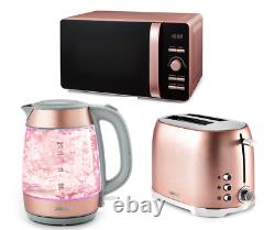 Tower Glitz Blush Pink Glass Kettle, 2 Slice Toaster &800W Digital Microwave Set