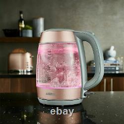 Tower Glitz Blush Pink Glass Kettle, 2 Slice Toaster &800W Digital Microwave Set