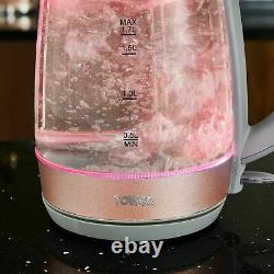 Tower Glitz Blush Pink Glass Kettle, 2 Slice Toaster &800W Digital Microwave Set