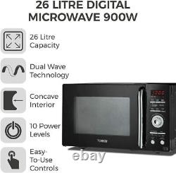 Tower KOR9GQRT 900W 26L Autocook Functions Digital Microwave Oven Black NEW