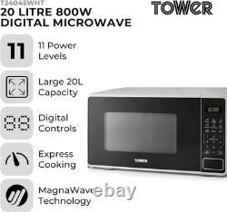 Tower Microwave White 20L 800W Digital 11 Power Levels 6 Auto Cook T24045WHT