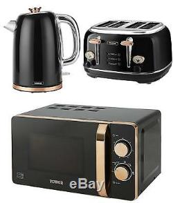 Tower ROSE GOLD BLACK Manual Microwave, Bottega 1.7L Kettle & 4 Slice Toaster