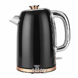 Tower ROSE GOLD BLACK Manual Microwave, Bottega 1.7L Kettle & 4 Slice Toaster