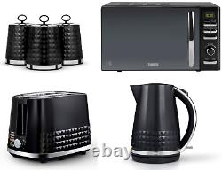 Tower Solitaire Black Kettle Toaster T24019 Digital Microwave & Canisters Set