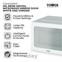 Tower T24041WHT 20L 800W Digital Solo Microwave, 60 Minute Timer in White