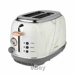 Tower White Marble Rose Gold Microwave Kettle 1.7 Litre 3kW & 2 Slice Toaster