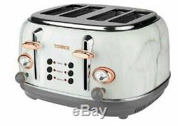 Tower White Marble Rose Gold Microwave Kettle 1.7 Litre 3kW & 4 Slice Toaster