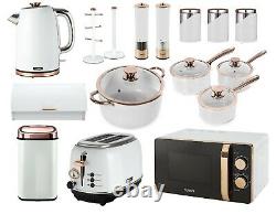 Tower White and Rose Gold Mega Giga 16 Piece Set Kettle Toaster Microwave Bin