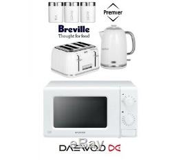 White Breville Kettle and Toaster Set & Daewoo Microwave With Canister Set New